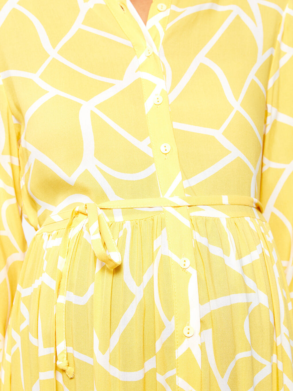 Sarı Hakim Yaka Desenli Uzun Kollu Viskon Hamile Elbise-3