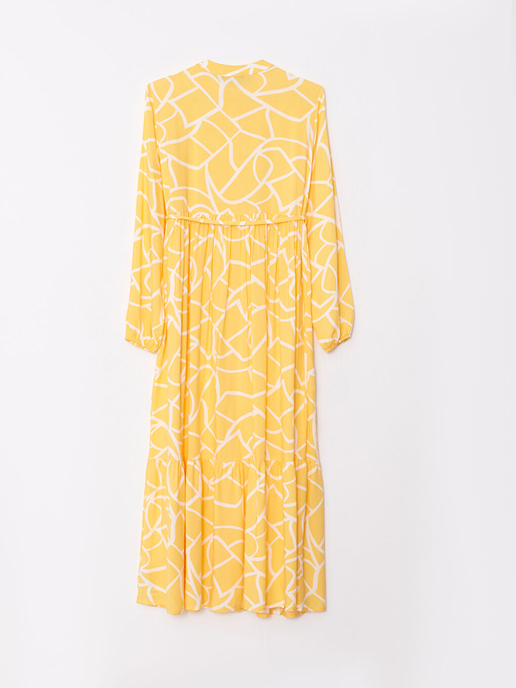 Sarı Hakim Yaka Desenli Uzun Kollu Viskon Hamile Elbise-6