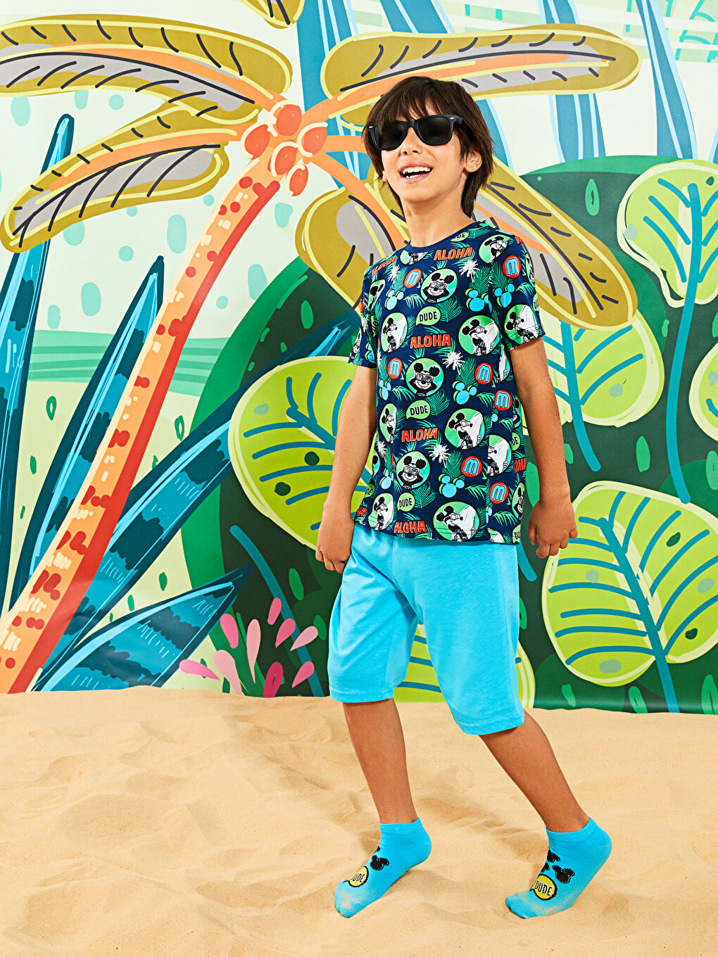 Ensemble pyjama court pour garçon à manches courtes imprimé Mickey Mouse col rond