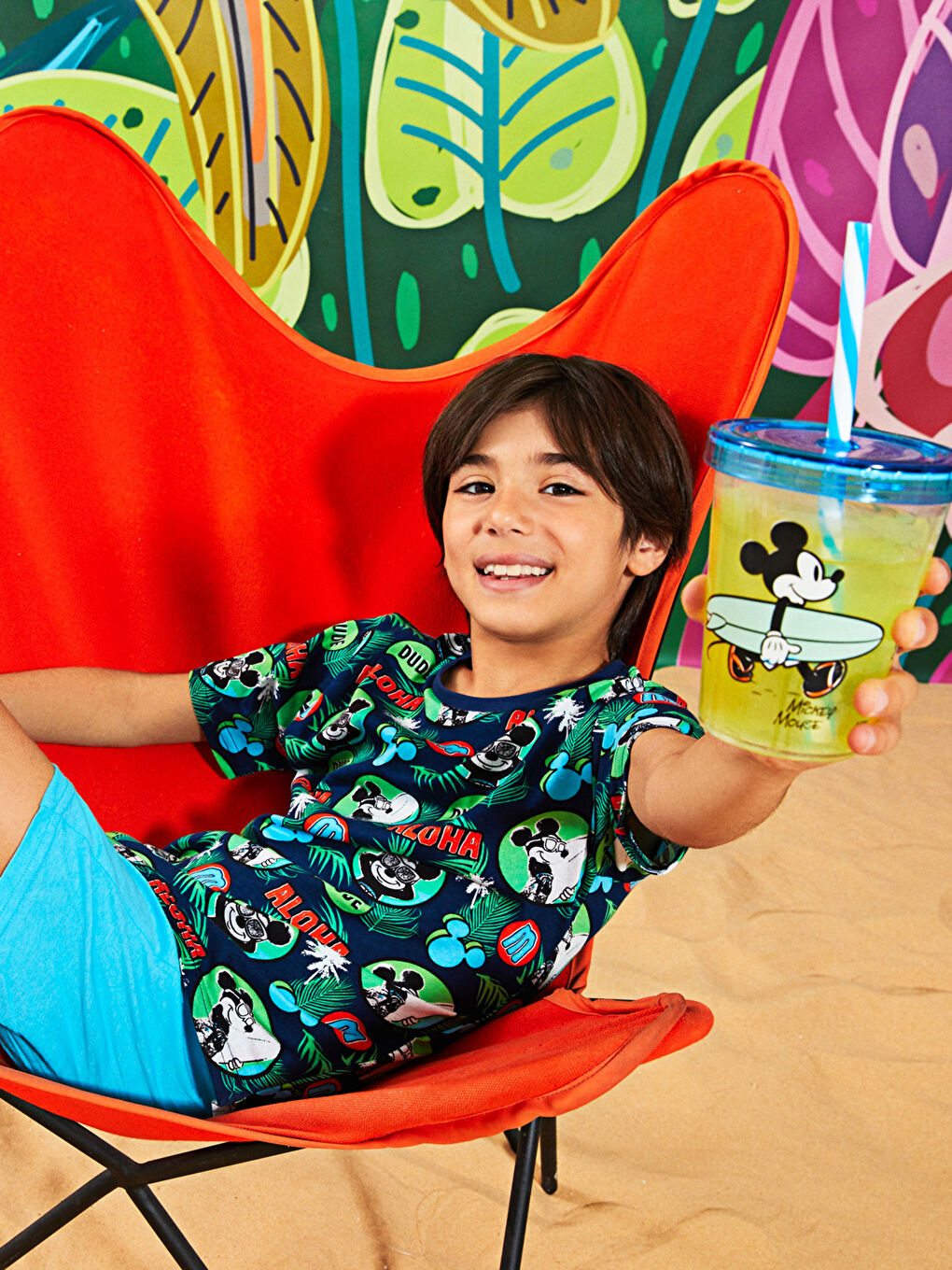 Ensemble pyjama court pour garçon à manches courtes imprimé Mickey Mouse col rond-1