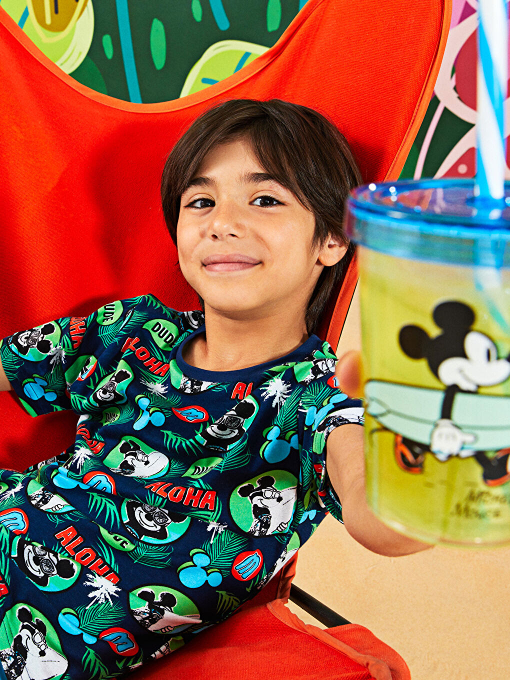 Ensemble pyjama court pour garçon à manches courtes imprimé Mickey Mouse col rond-2