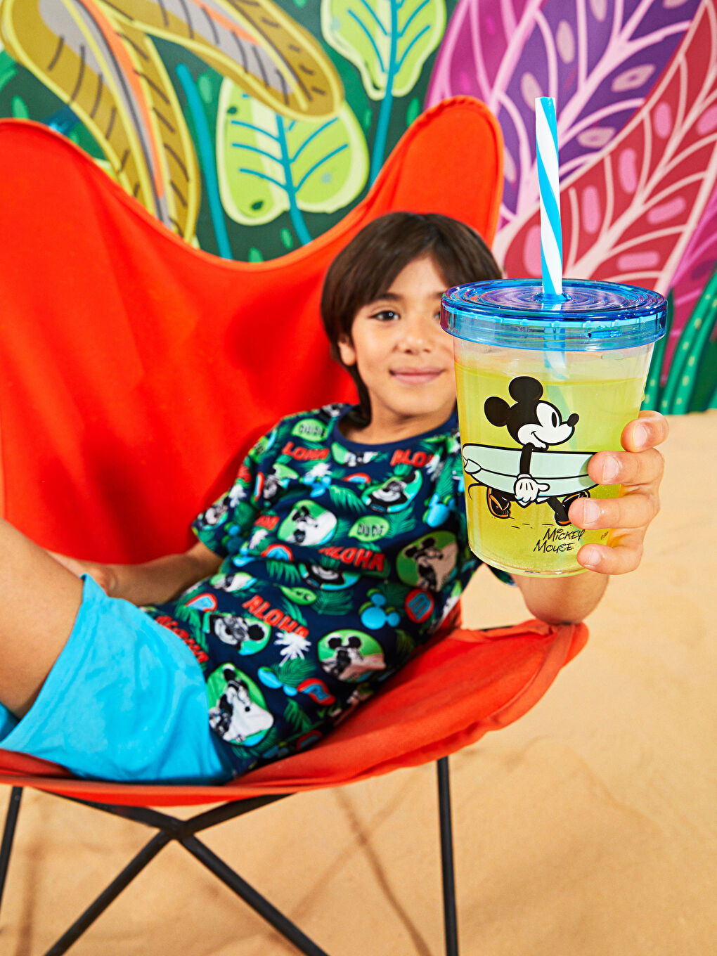 Ensemble pyjama court pour garçon à manches courtes imprimé Mickey Mouse col rond-3