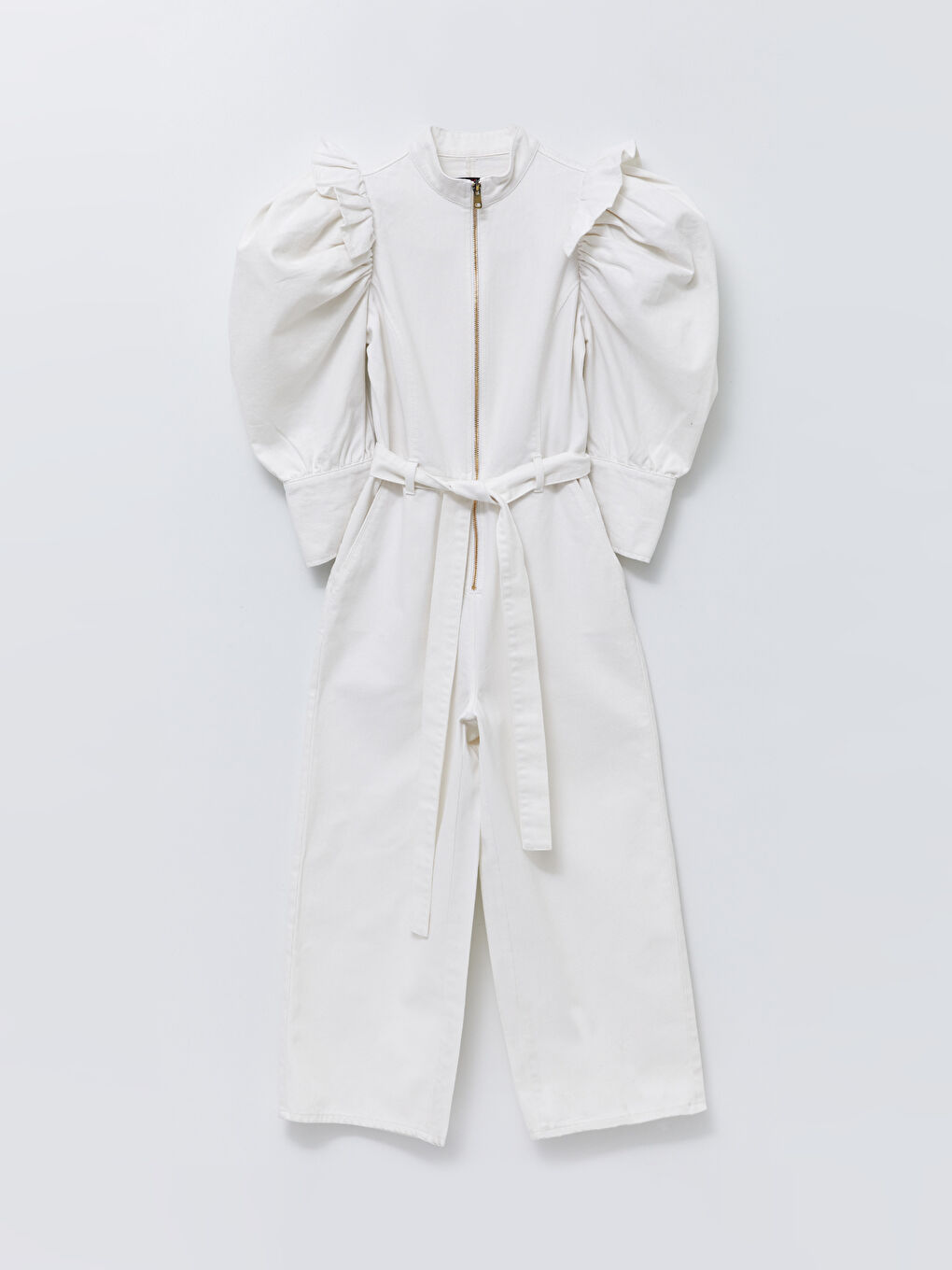 جمبسوت جينز نسائي بأكمام منتفخة وأرجل مستقيمة-7