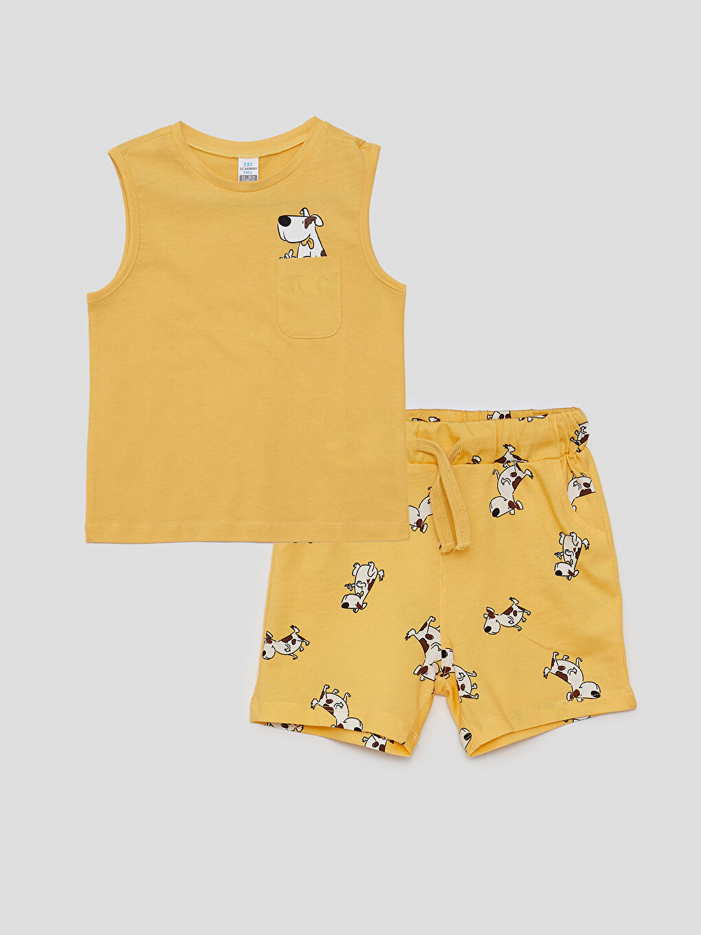 Sarı Bisiklet Yaka Baskılı Erkek Bebek Atlet ve Şort 2'li Takım