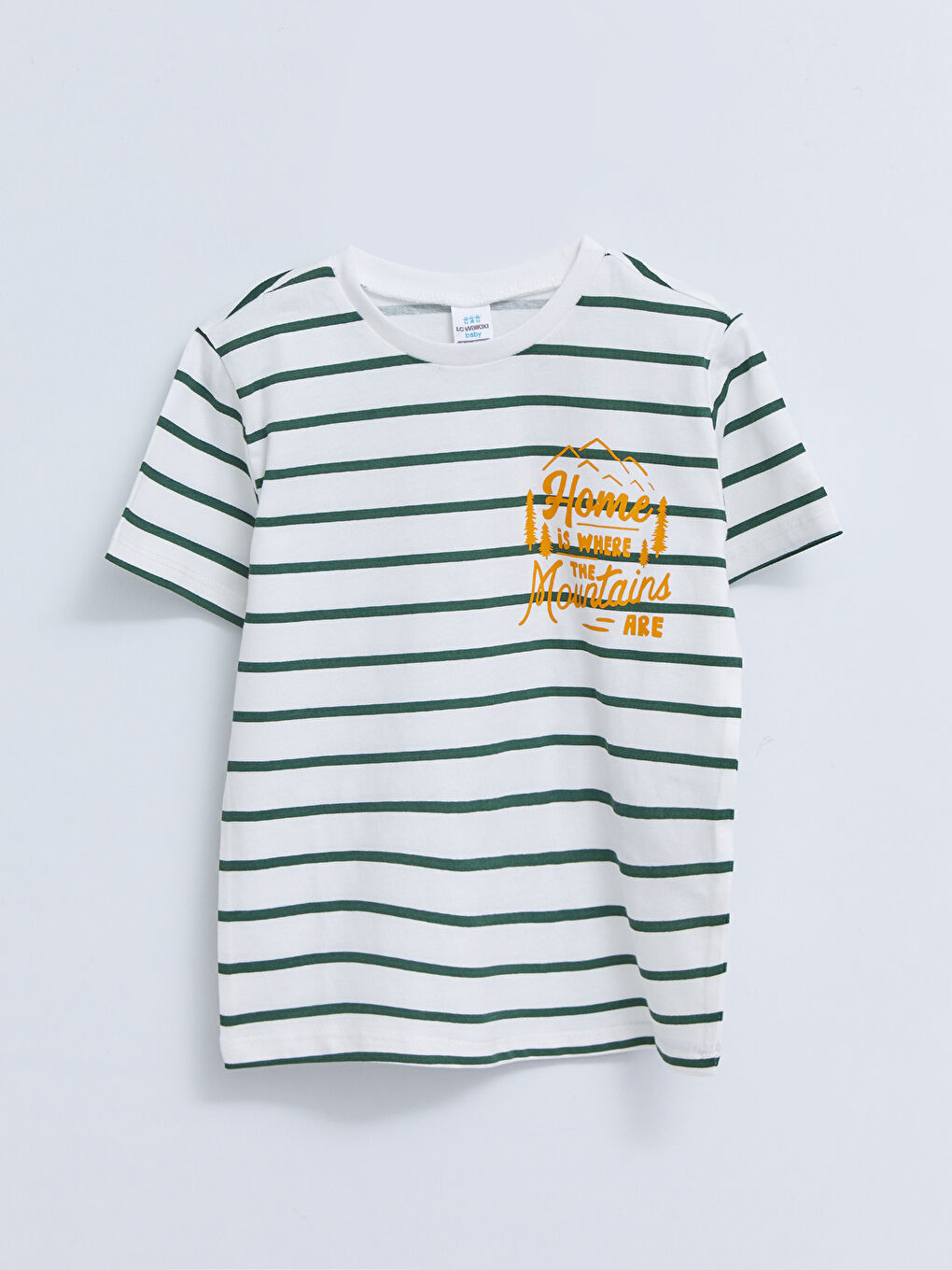 Bej Bisiklet Yaka Kısa Kollu Çizgili Erkek Bebek Tişört ve Şort 2'li Takım-1