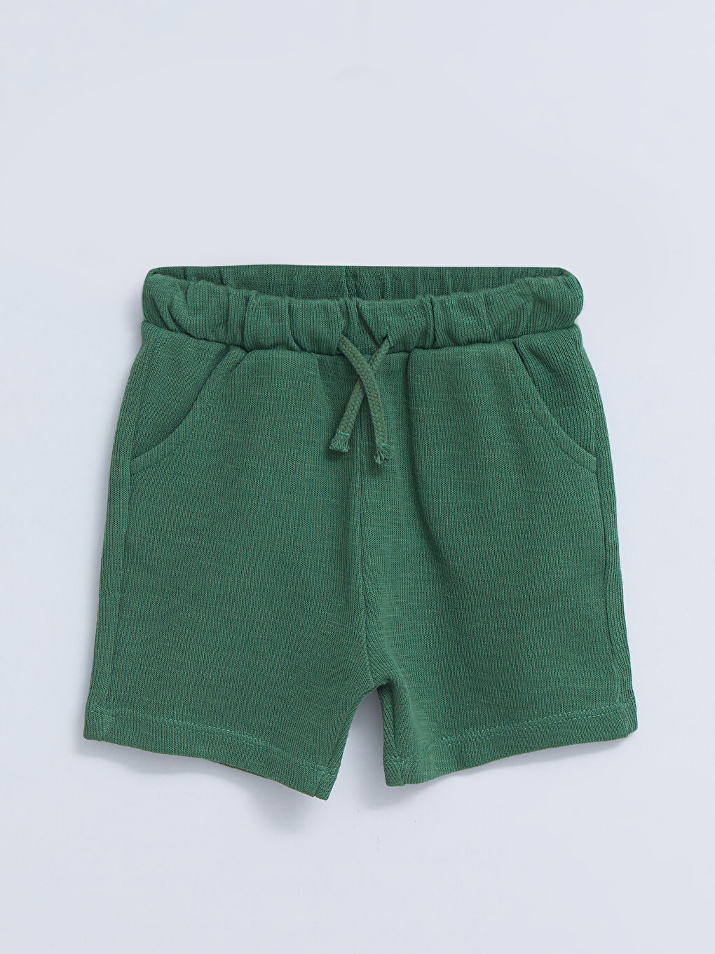 Bej Bisiklet Yaka Kısa Kollu Çizgili Erkek Bebek Tişört ve Şort 2'li Takım-3