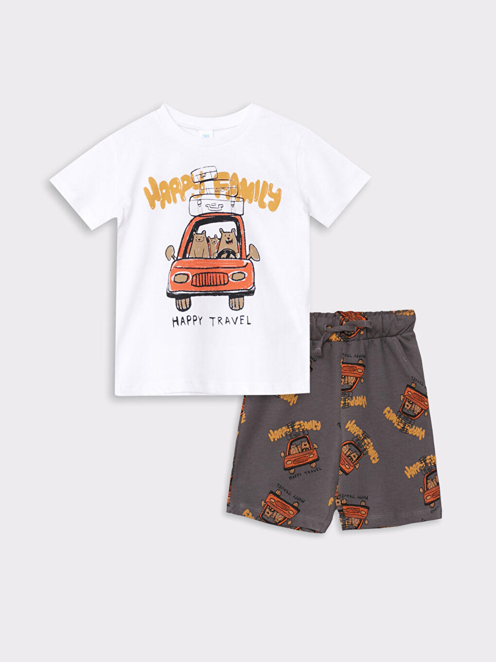 Crew Neck Short Sleeve Printed Baby Boys' T-Shirt and Shorts 2 Pack Set