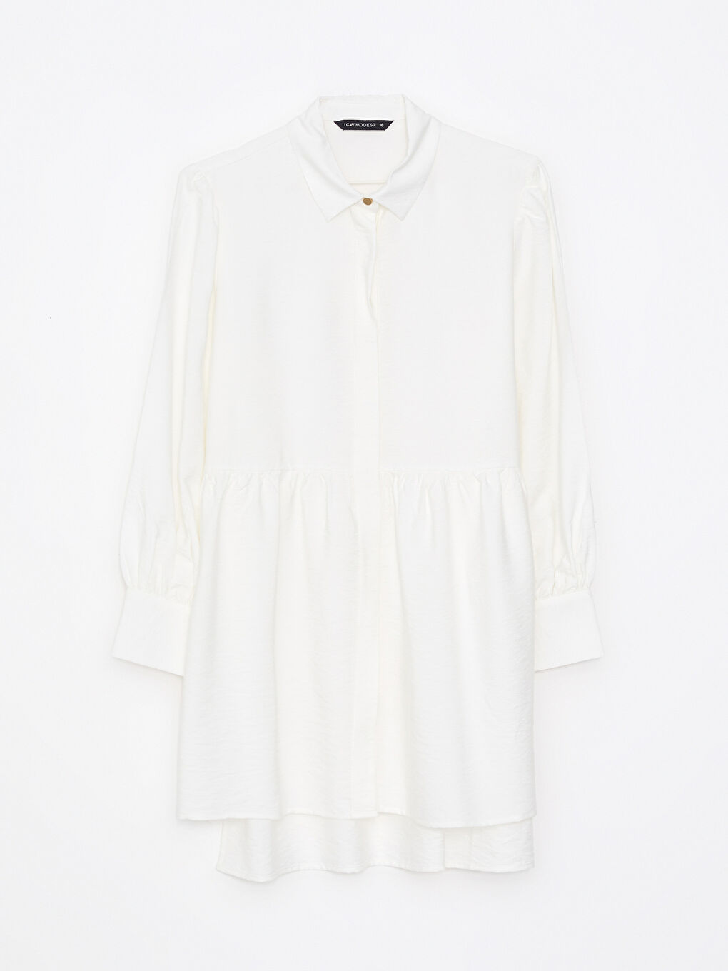 Beyaz Düz Uzun Kollu Kadın Gömlek Tunik-5