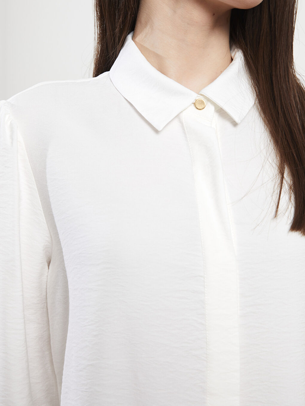 Beyaz Düz Uzun Kollu Kadın Gömlek Tunik-3