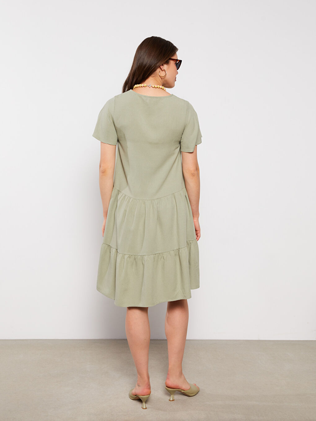 Платье для беременных с V-образным вырезом, однотонное, с коротким рукавом-4