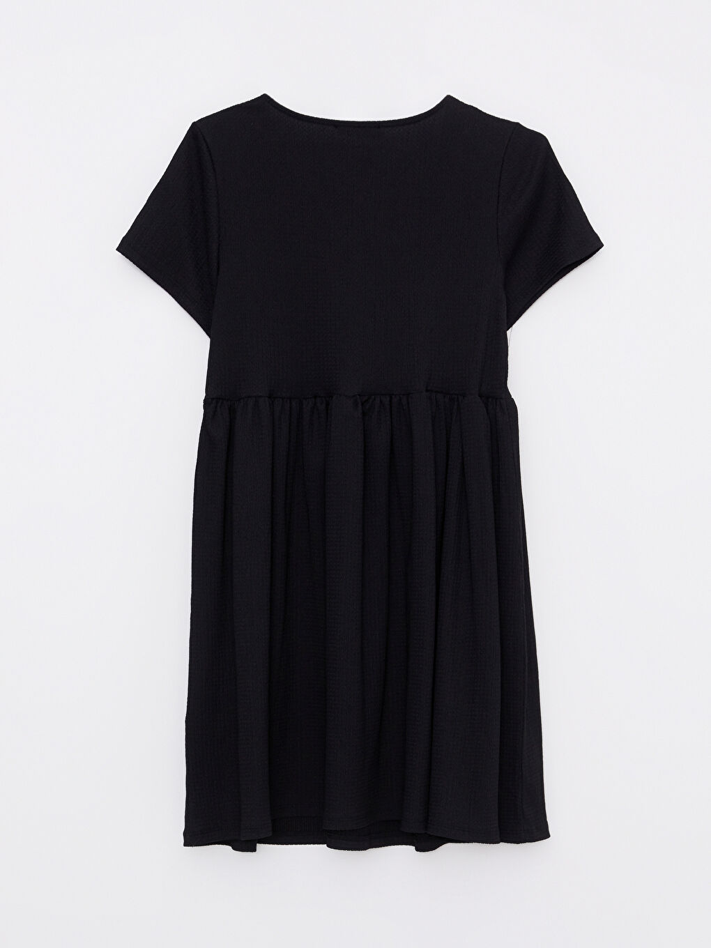 Siyah V Yaka Düz Kısa Kollu Krinkle Hamile Elbise-6