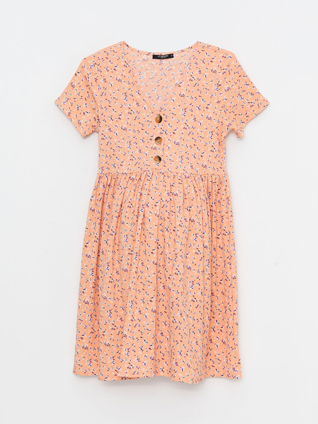 Mercan V Yaka Düz Kısa Kollu Krinkle Hamile Elbise-5