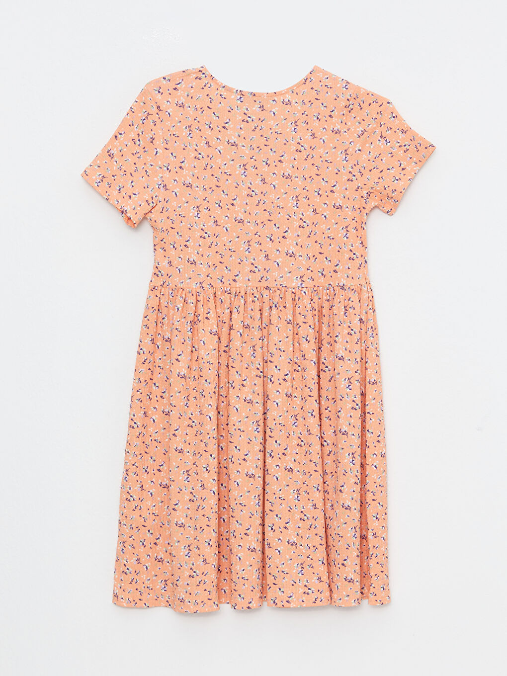 Mercan V Yaka Düz Kısa Kollu Krinkle Hamile Elbise-6