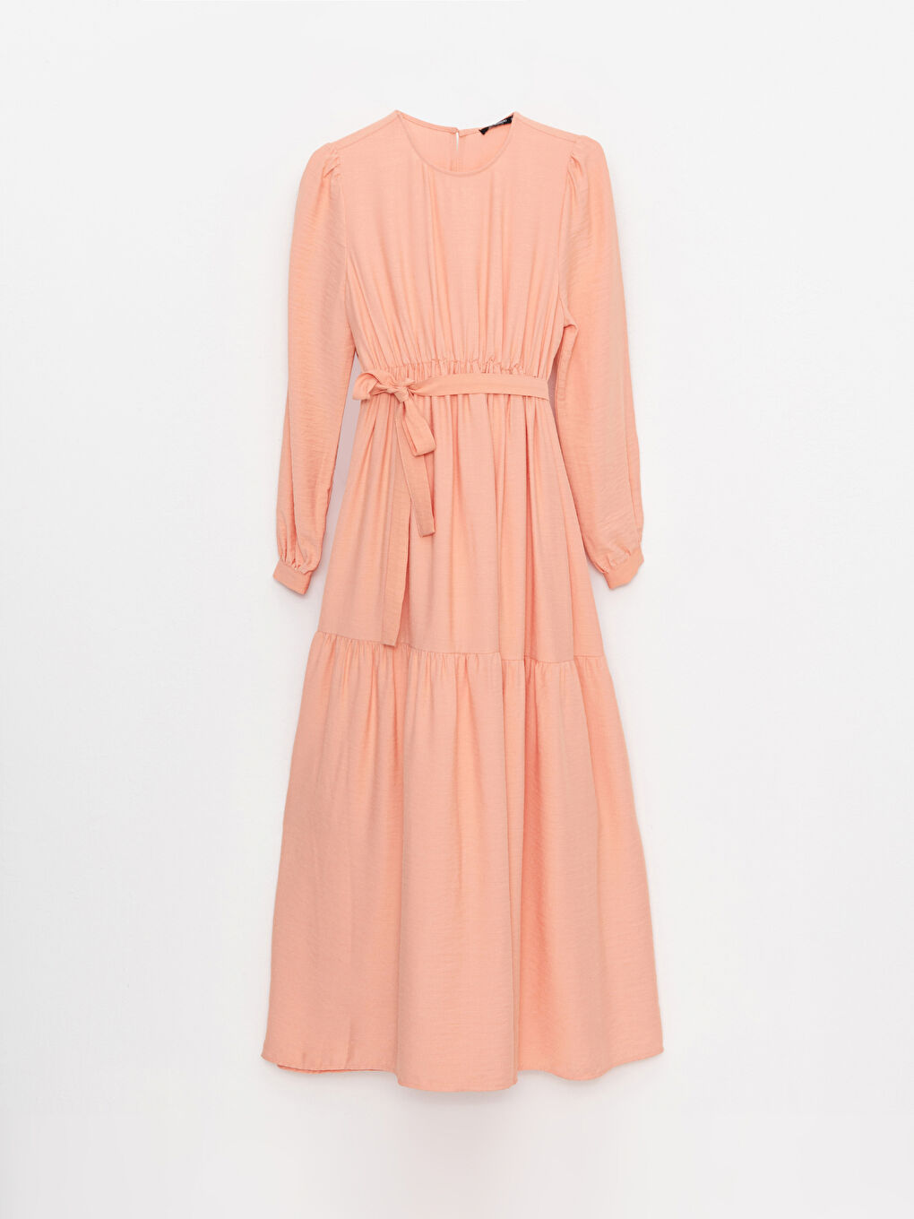 Mercan Bisiklet Yaka Düz Uzun Kollu Hamile Elbise-5