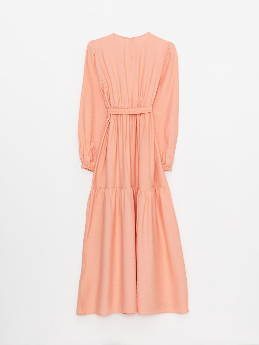 Mercan Bisiklet Yaka Düz Uzun Kollu Hamile Elbise-6