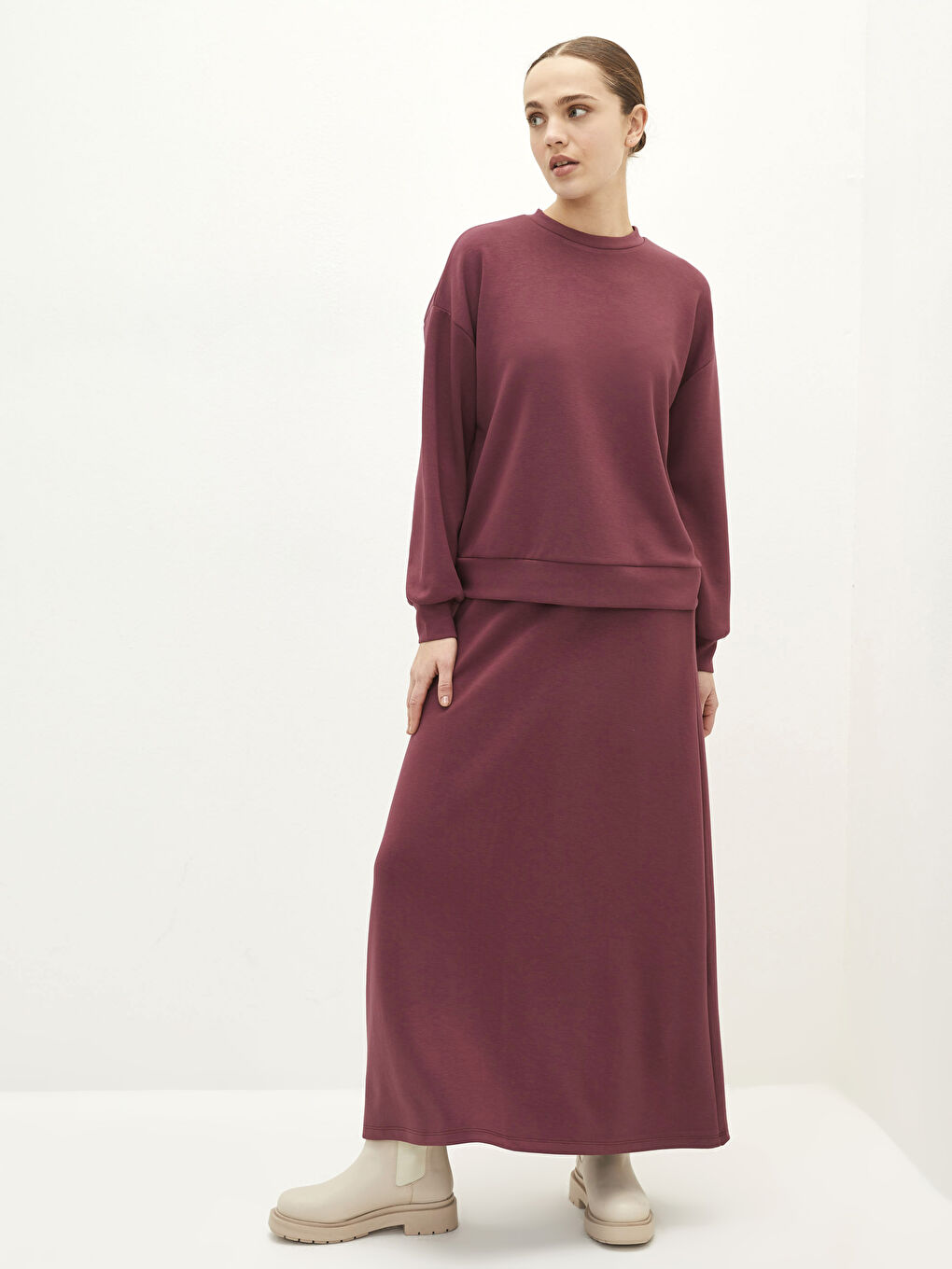 Crew Neck Plain Long Sleeve Women's Tunic-1