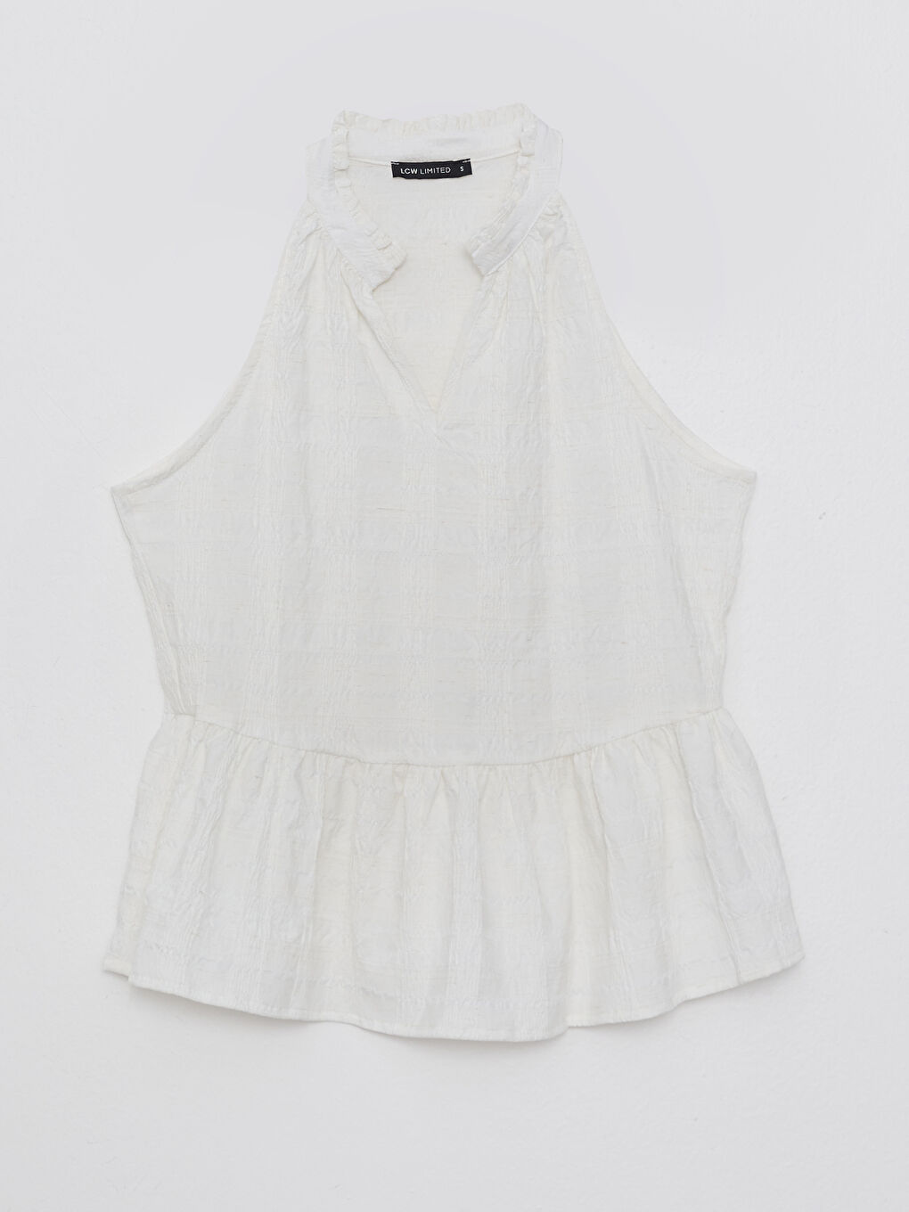 Әйелдерге арналған кең мойын өрнексіз жеңсіз блузка-5