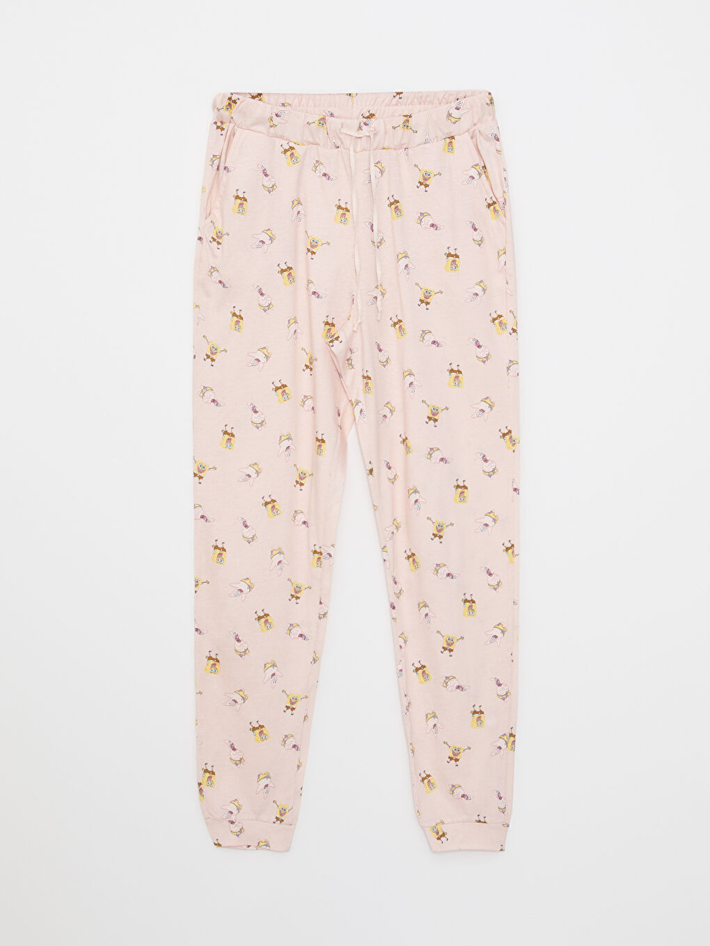 Set de pijamale din bumbac cu mânecă scurtă, imprimat SpongeBob, guler rotund, pentru femei-6