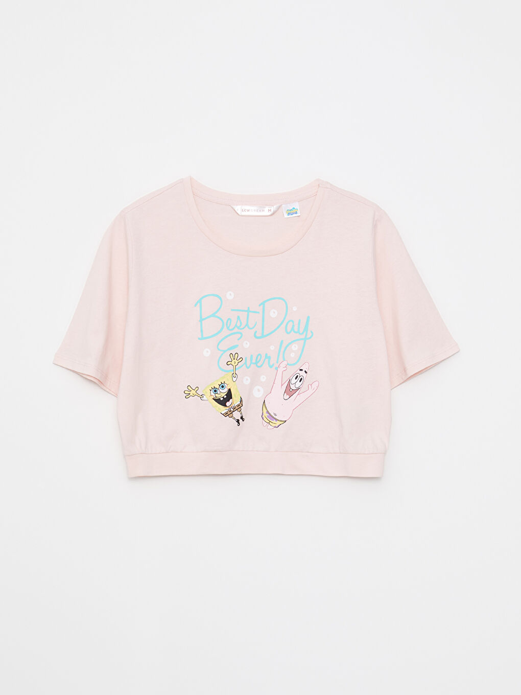 Set de pijamale din bumbac cu mânecă scurtă, imprimat SpongeBob, guler rotund, pentru femei-7