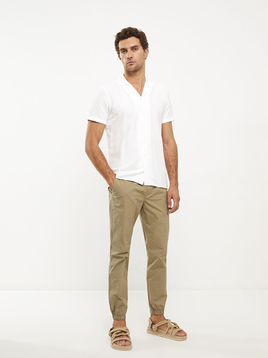 Haki Dar Kalıp Gabardin Erkek Chino Pantolon