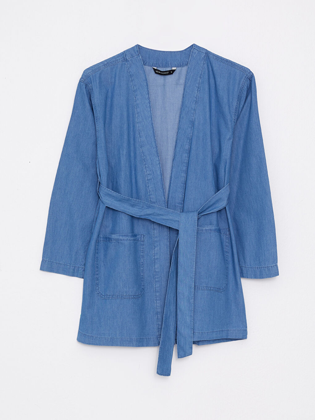 Tunique en Jean Rodeo pour Femmes à Col Châle et Manches Longues Coupe Droite-5