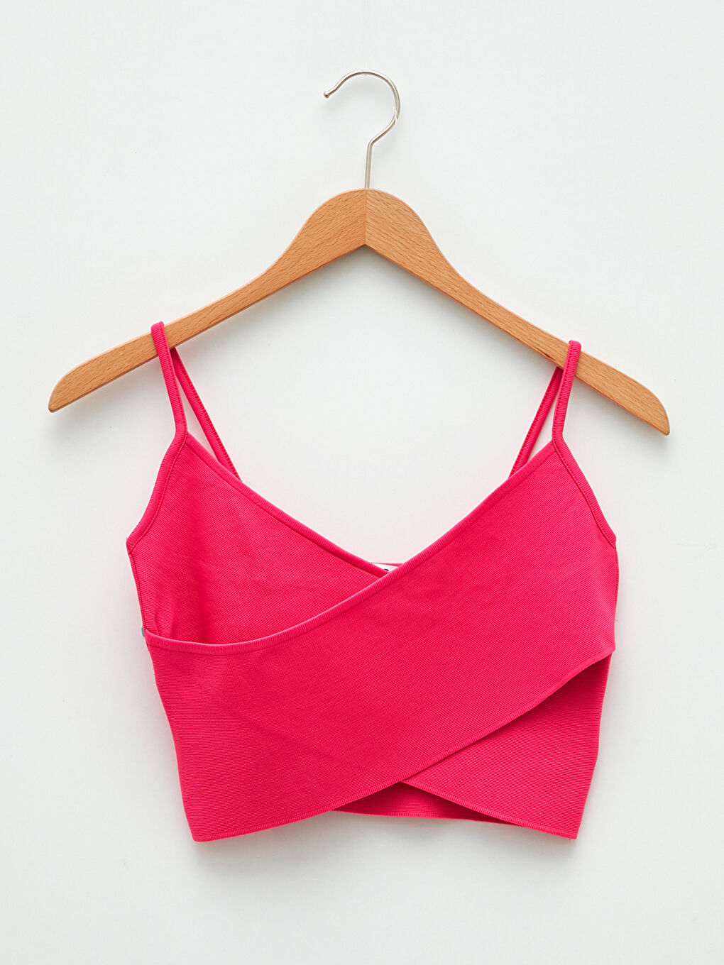 Fuşya Kadın V Yaka Düz Triko Crop-5