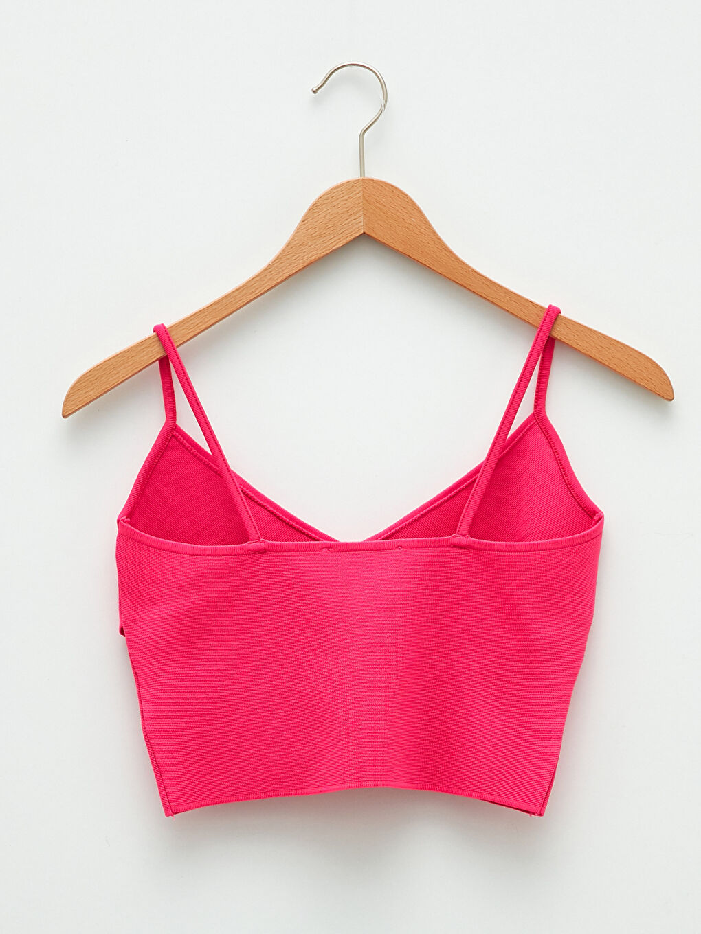 Fuşya Kadın V Yaka Düz Triko Crop-6