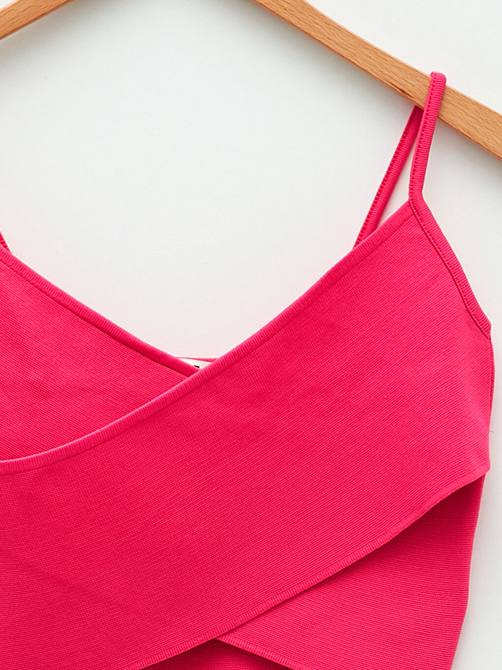 Fuşya Kadın V Yaka Düz Triko Crop-7