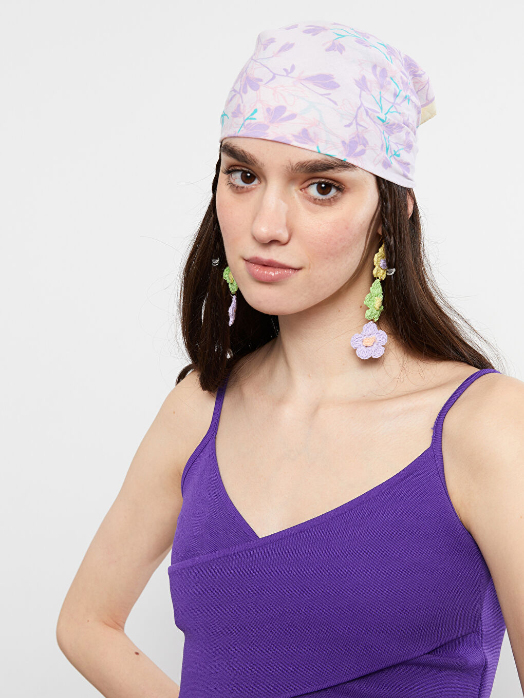 Mor Kadın V Yaka Düz Triko Crop-3