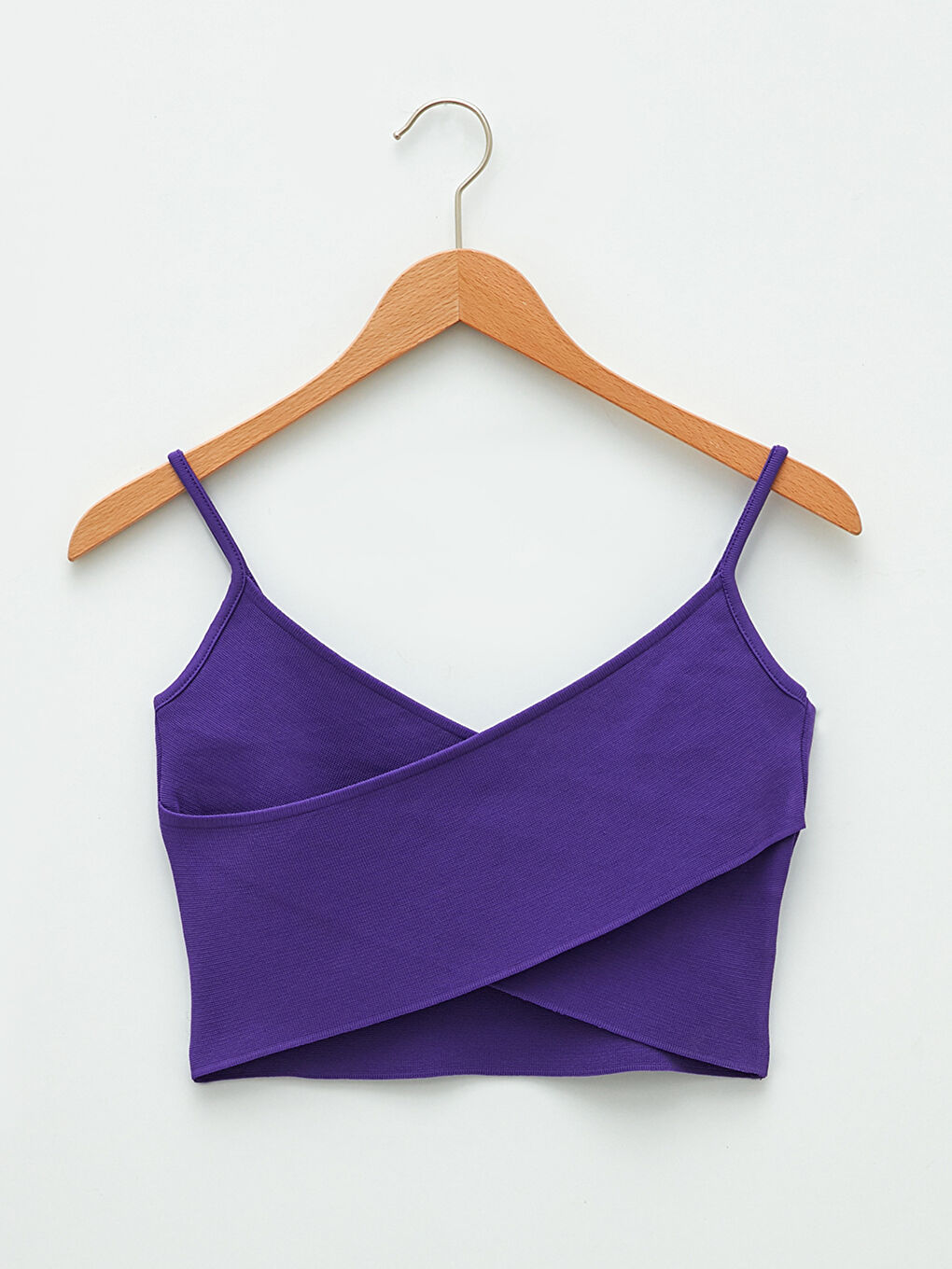 Mor Kadın V Yaka Düz Triko Crop-5