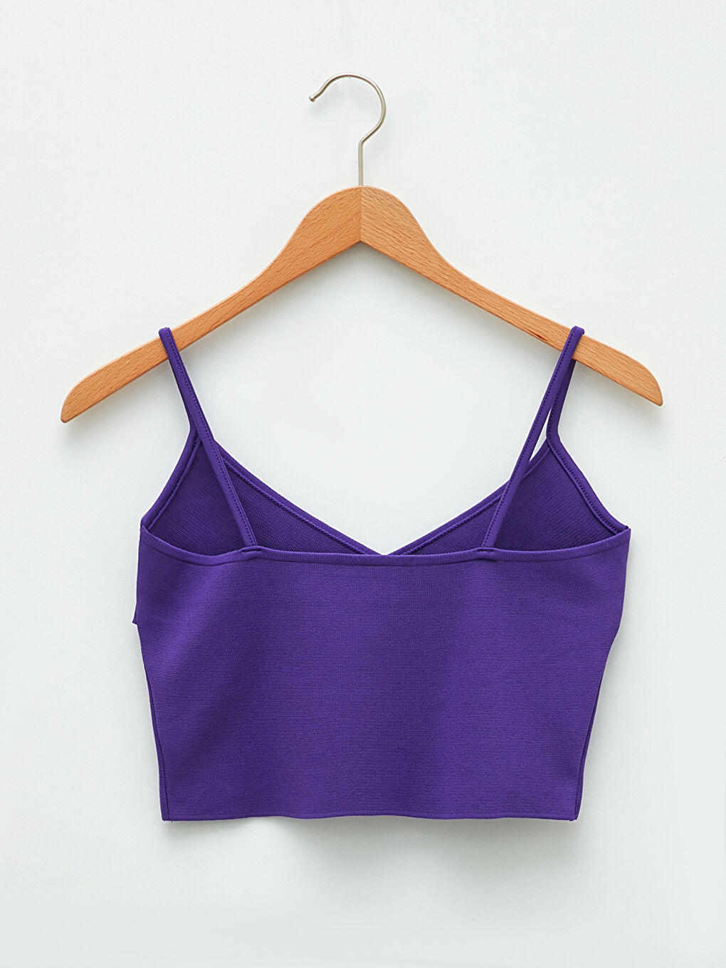 Mor Kadın V Yaka Düz Triko Crop-6