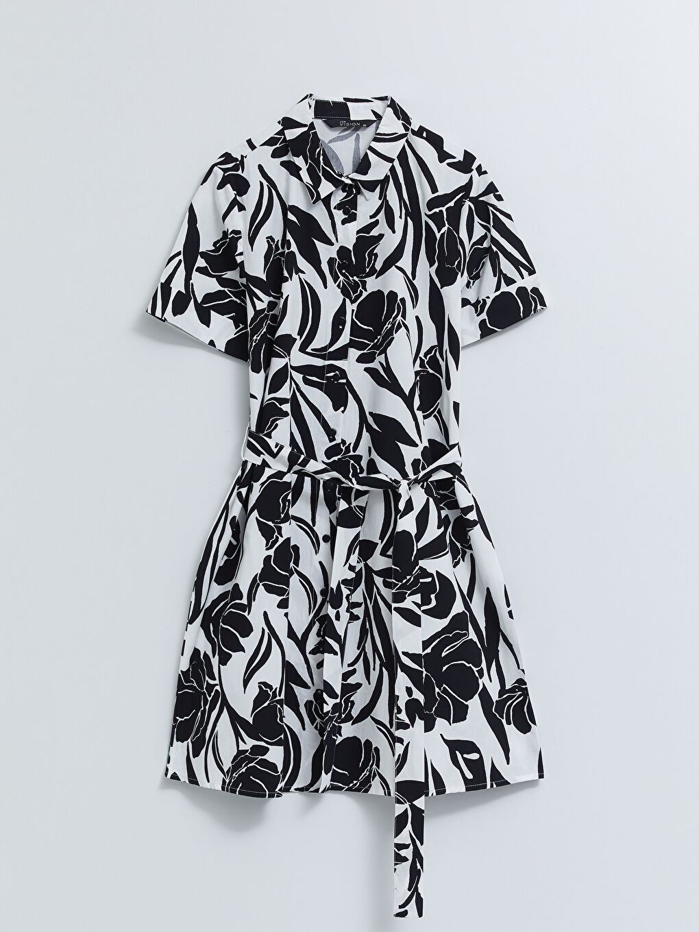 فستان قميص مُزهر بكم قصير بوبلين للسيدات-5