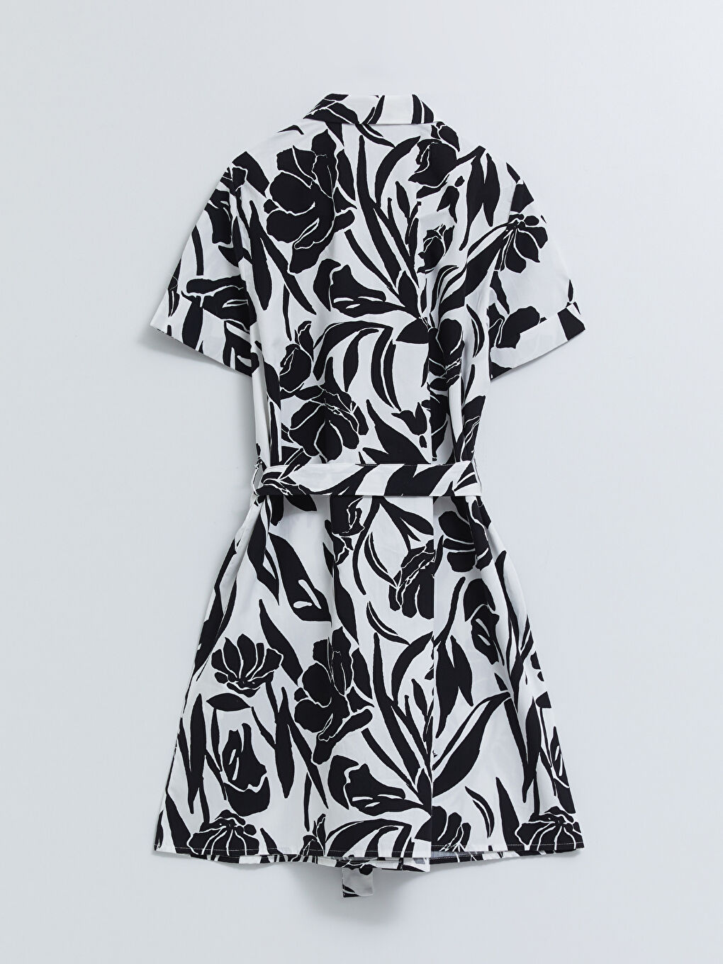 فستان قميص مُزهر بكم قصير بوبلين للسيدات-6