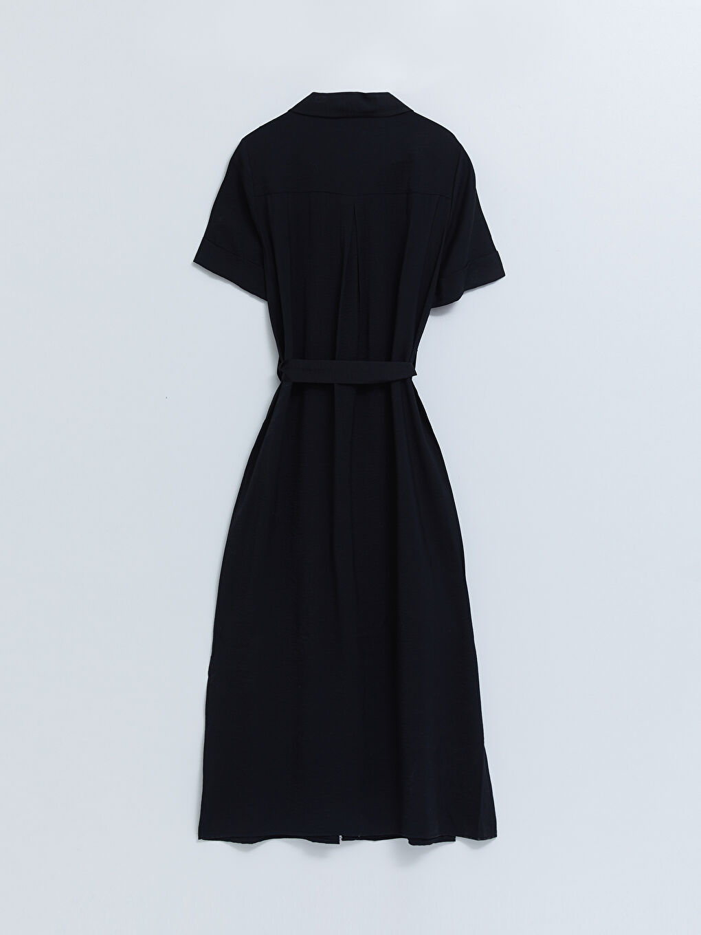 Siyah Düz Kısa Kollu Kadın Gömlek Elbise-6