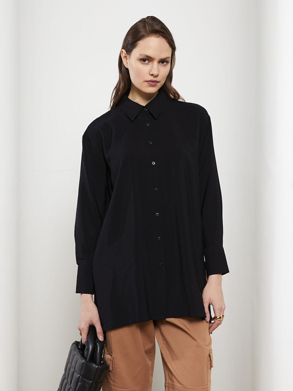 قميص تونيك للسيدات كم طويل سادة-2