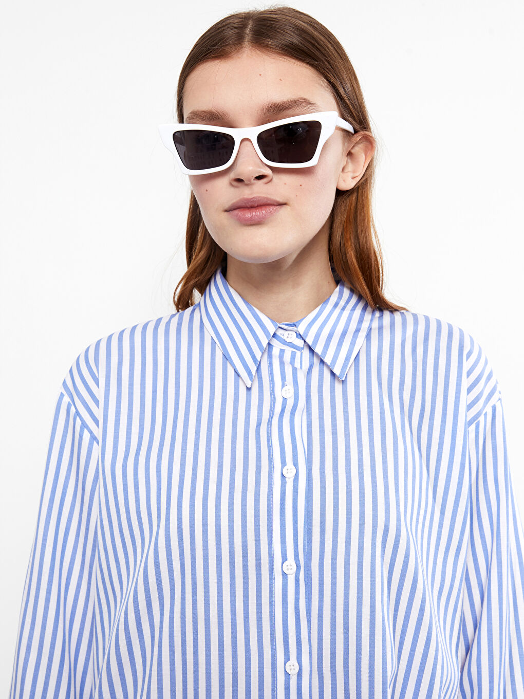 Mavi Çizgili Kadın Gömlek Tunik-2