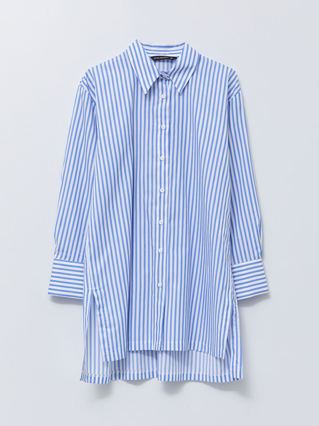 Mavi Çizgili Kadın Gömlek Tunik-5