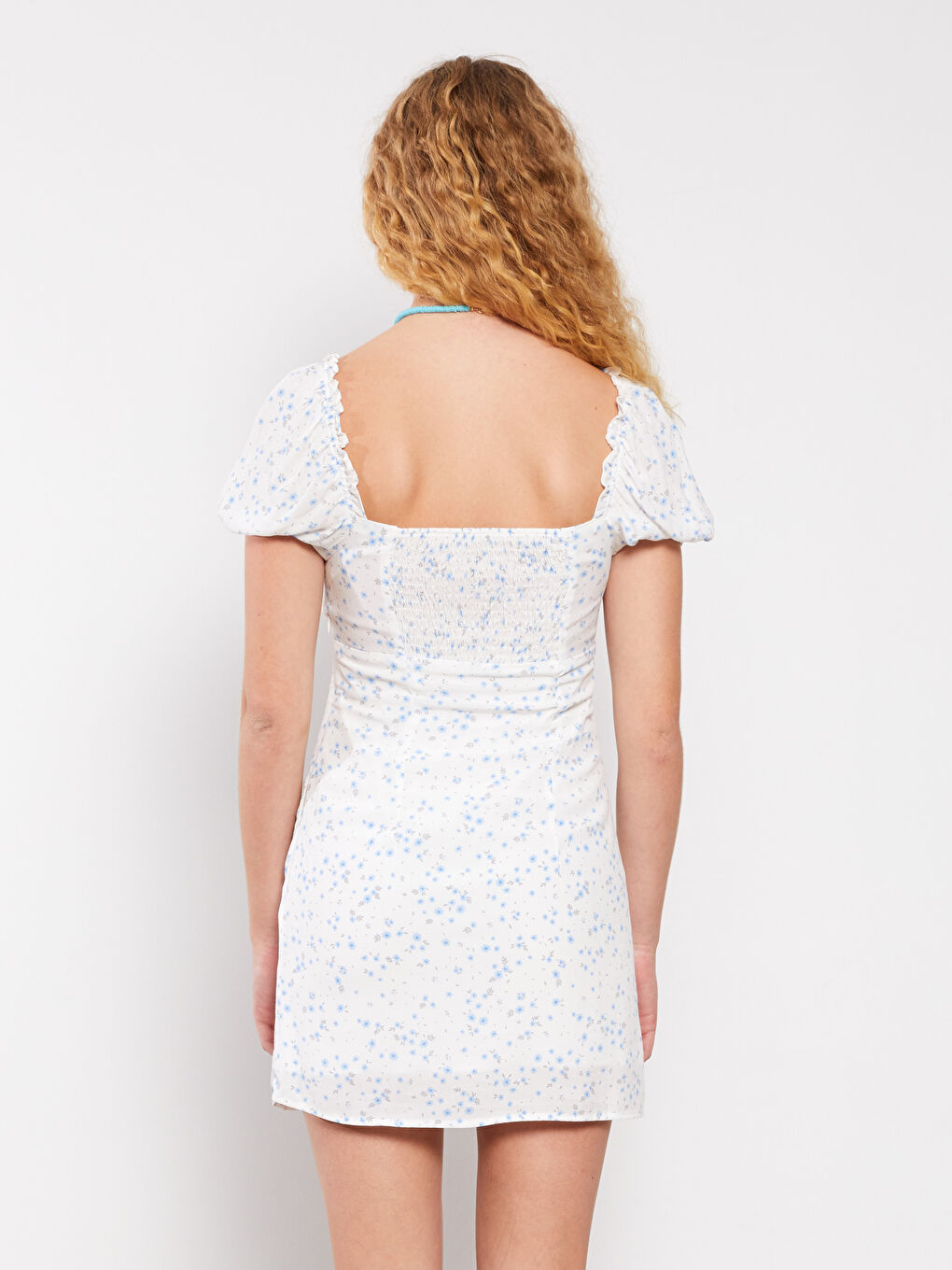 Rochie pentru Femei din Piele Ecologică cu Mânecă Scurtă și Guler Pătrat, cu Imprimeu-4