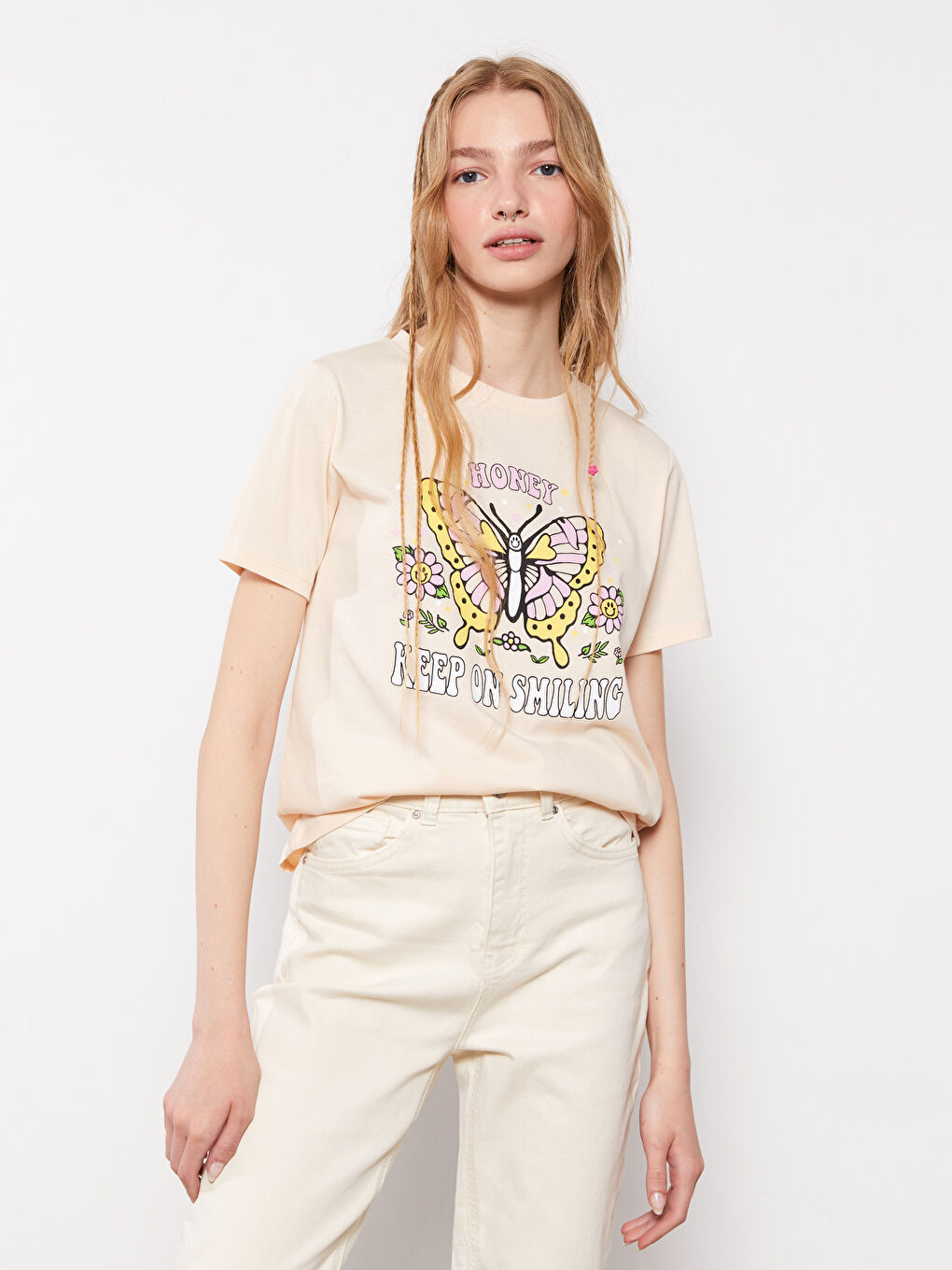 Crew Neck Printed Short Sleeve Cotton Women's T-shirt-1