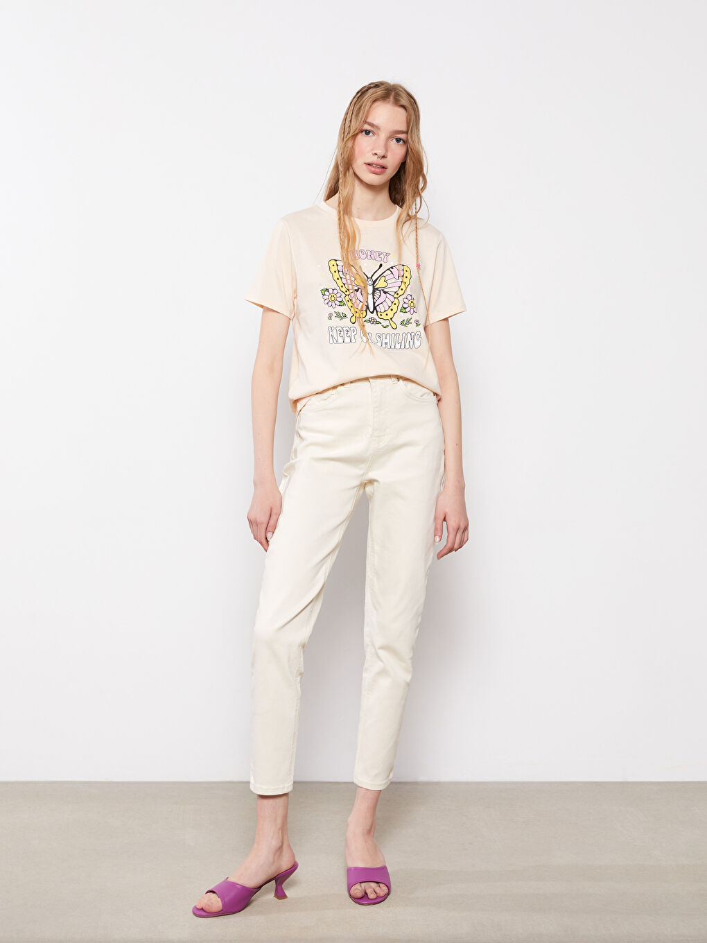 Crew Neck Printed Short Sleeve Cotton Women's T-shirt-2