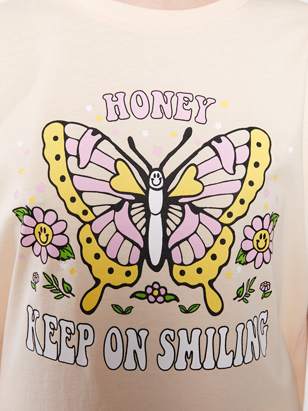 Crew Neck Printed Short Sleeve Cotton Women's T-shirt-3