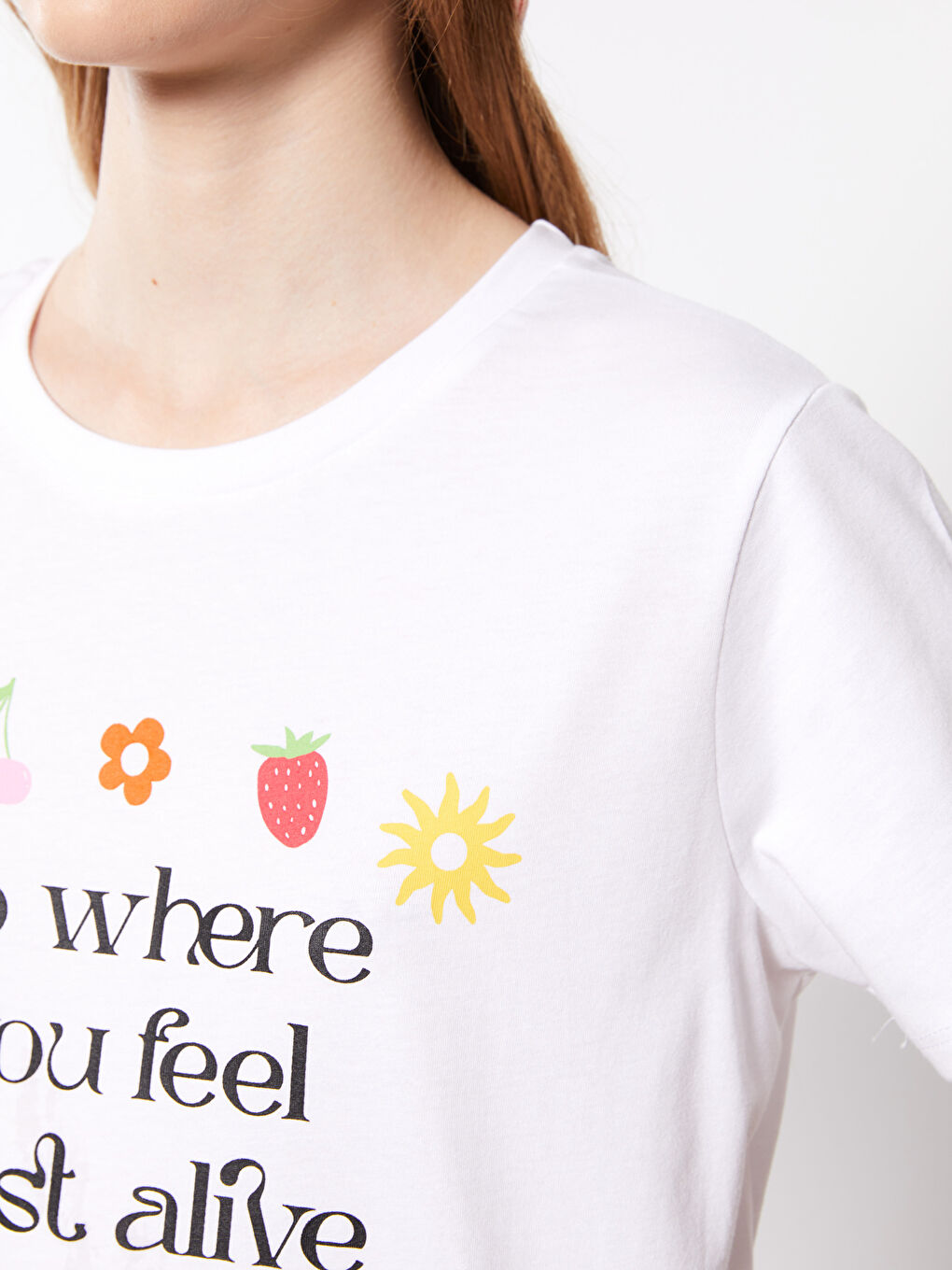 Crew Neck Printed Short Sleeve Women's Crop Top-3