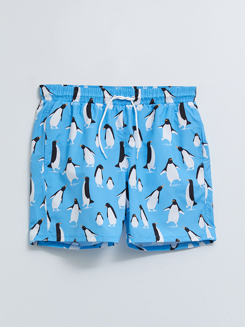 Mavi Kısa Boy Baskılı Erkek Deniz Şortu-5