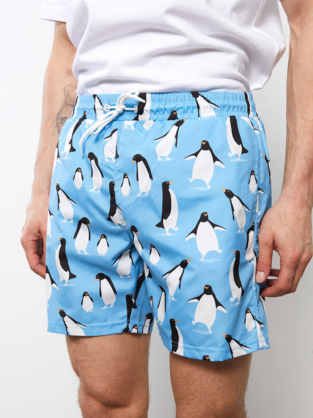 Mavi Kısa Boy Baskılı Erkek Deniz Şortu-3
