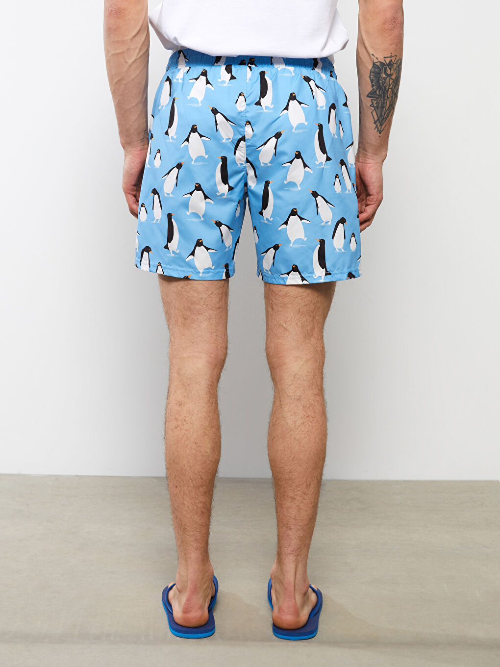 Mavi Kısa Boy Baskılı Erkek Deniz Şortu-4