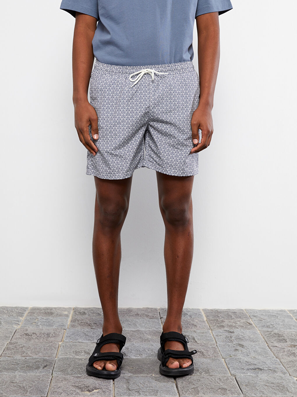 Short Patterned Men's Swimming Shorts-3