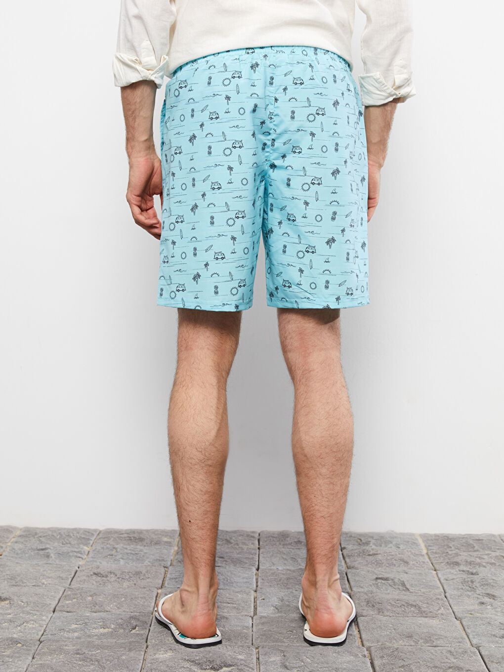 Turkuaz Diz Hizası Boy Desenli Erkek Deniz Şortu-3