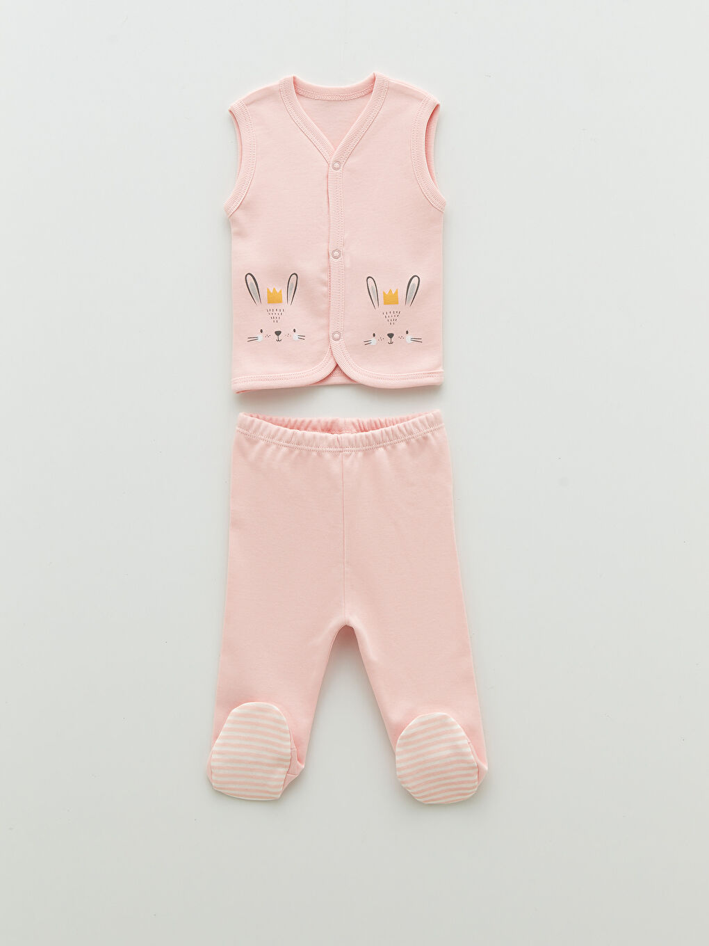 Ekru Monello Baskılı Pamuklu Kız Bebek Kutulu Hastane Seti 10'lu-1