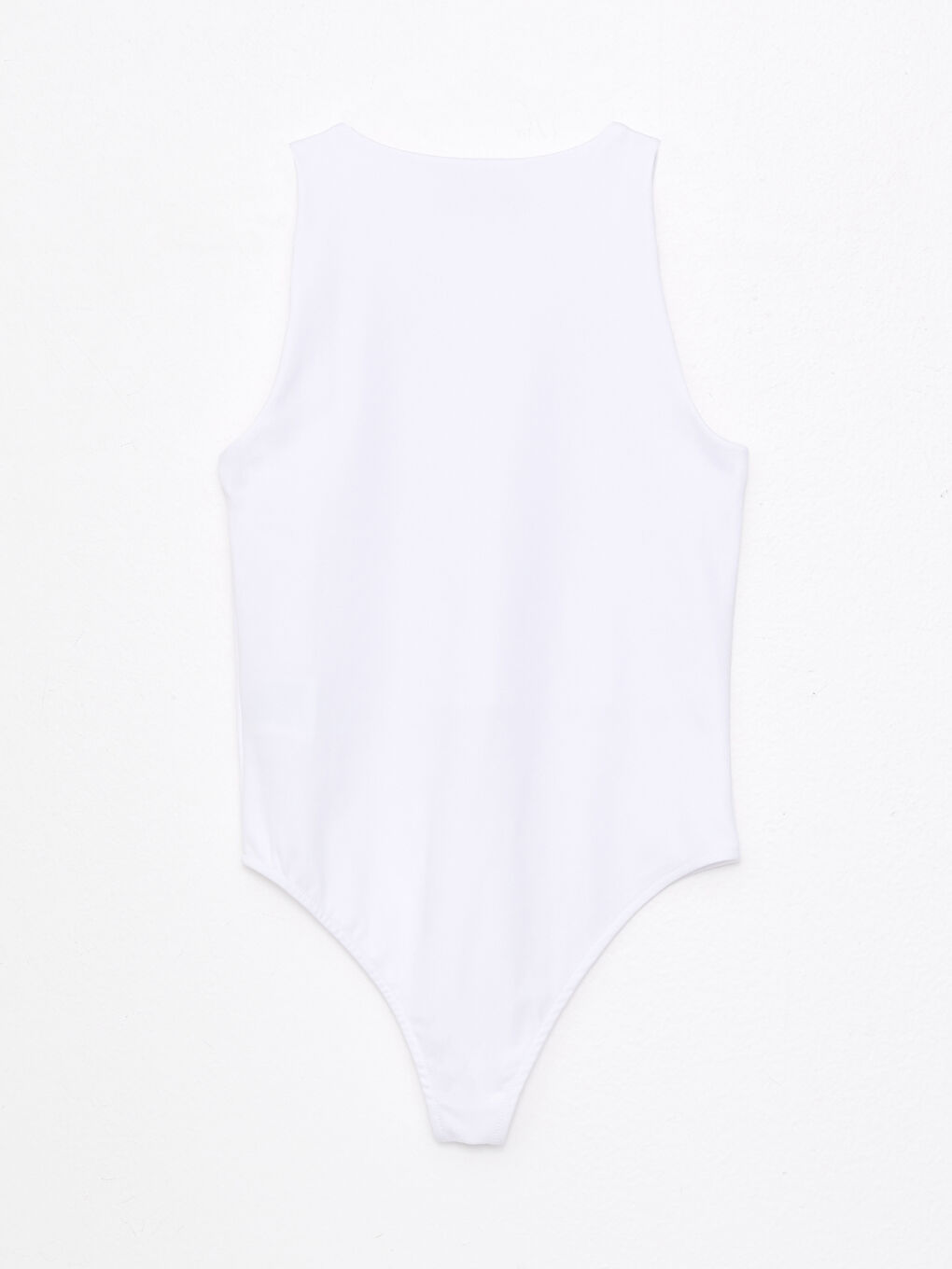 Beyaz Bisiklet Yaka Düz Kolsuz Çıt Çıtlı Kadın Bodysuit-6