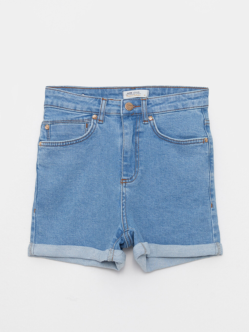 İndigo Yüksek Bel Mom Fit Cep Detaylı Kadın Rodeo Jean Şort-5